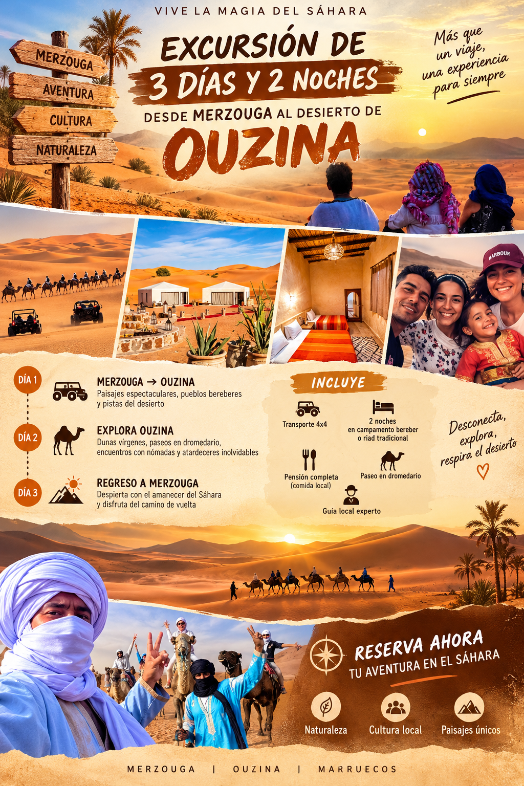 Excursión de 3 días y 2 noches desde Merzouga al desierto de Ouzina