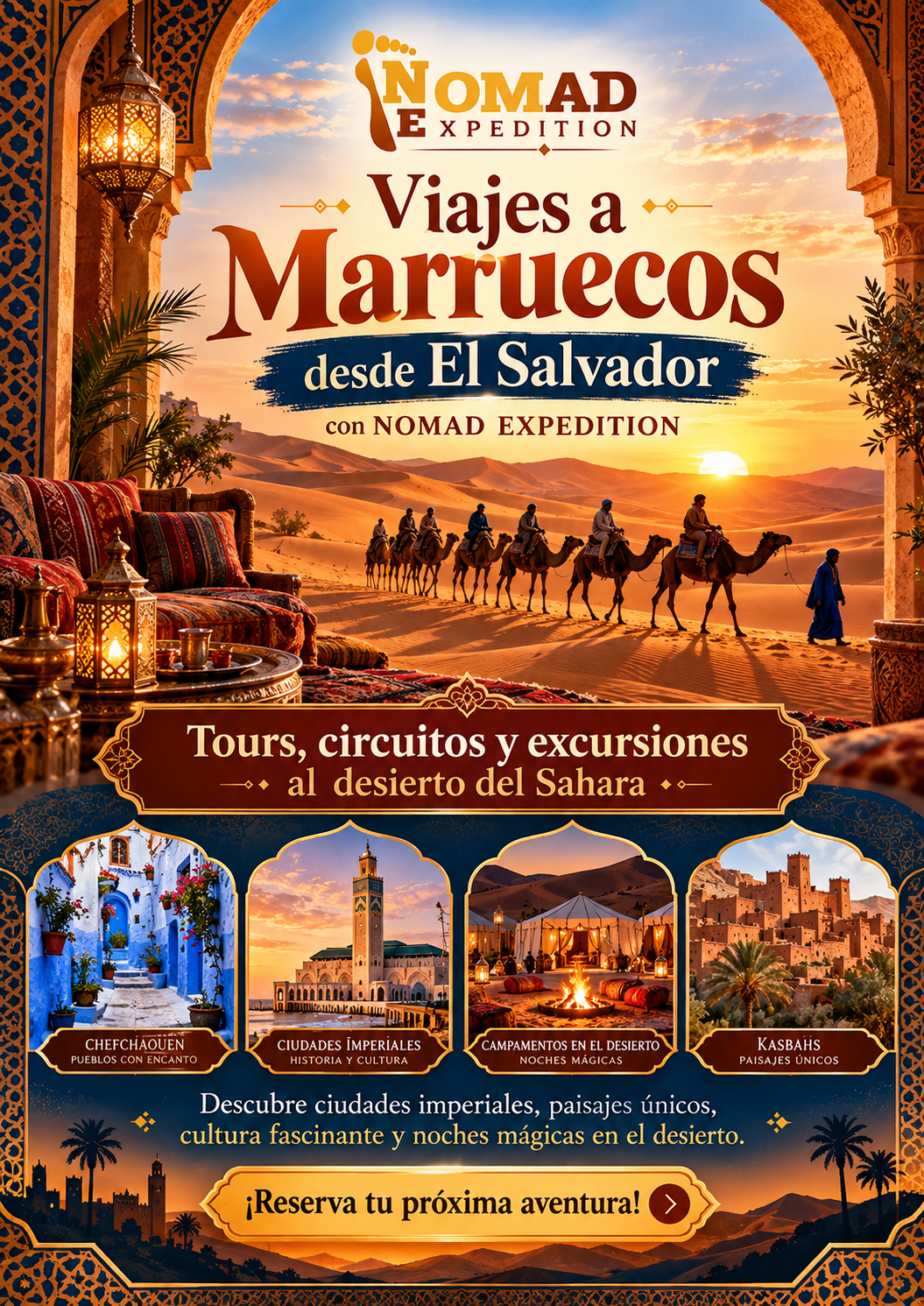 Tour a Marruecos desde El Salvador vía Marrakech Desierto y Fez