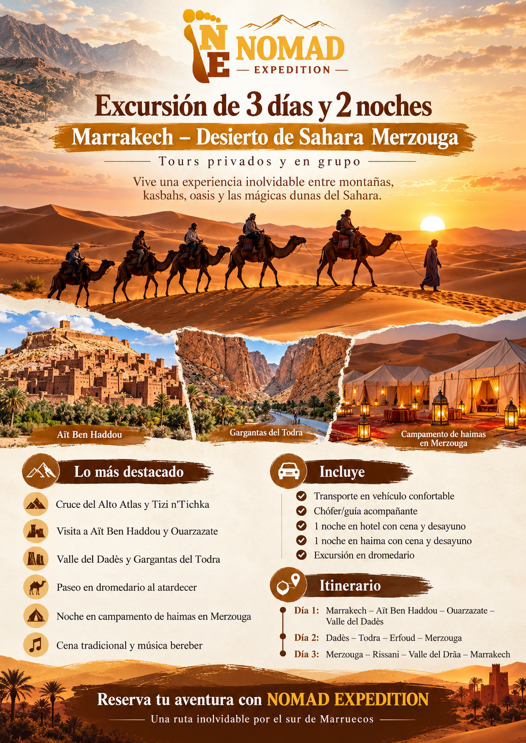 Excursión de 3 días y 2 noches desde Marrakech al desierto de Merzouga